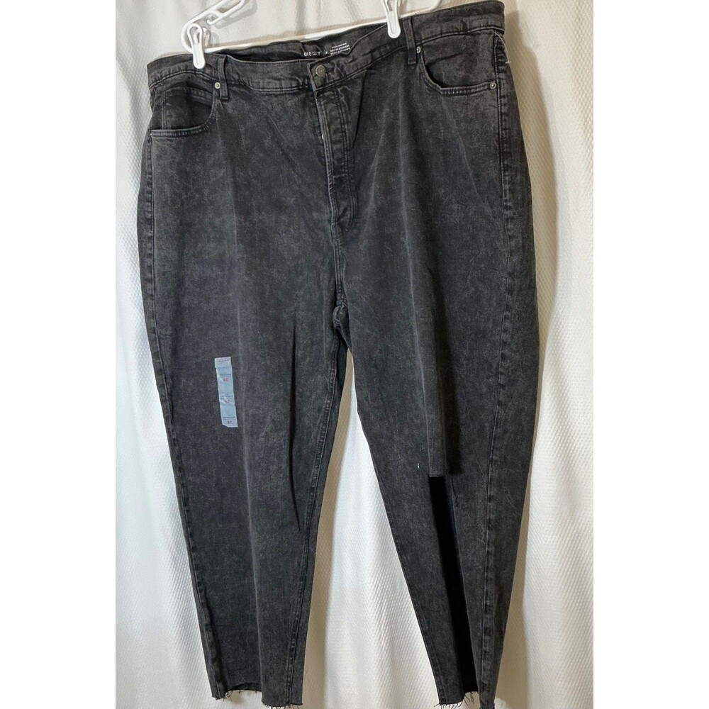 Old Navy Women 28W Straight Leg High Rise Distressed Jean Denim Pants Black